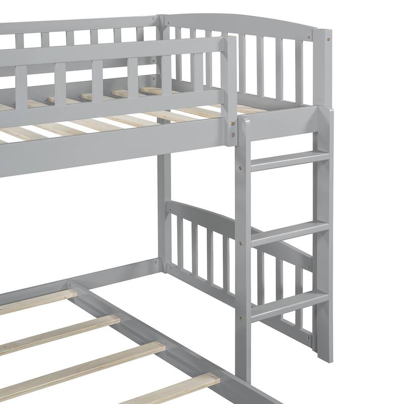 Twin Over Twin Bunk Bed with Slide and Ladder Solid Pine Wood Frame
