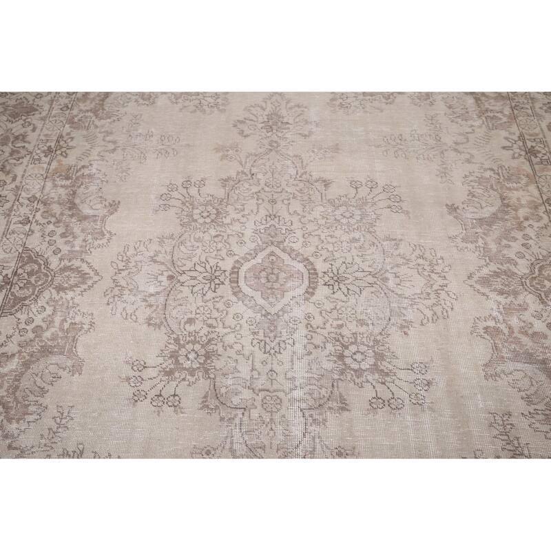 Distressed Muted Tabriz Persian Antique Rug Hand-Knotted Wool Carpet - 7'9" x 10'7"
