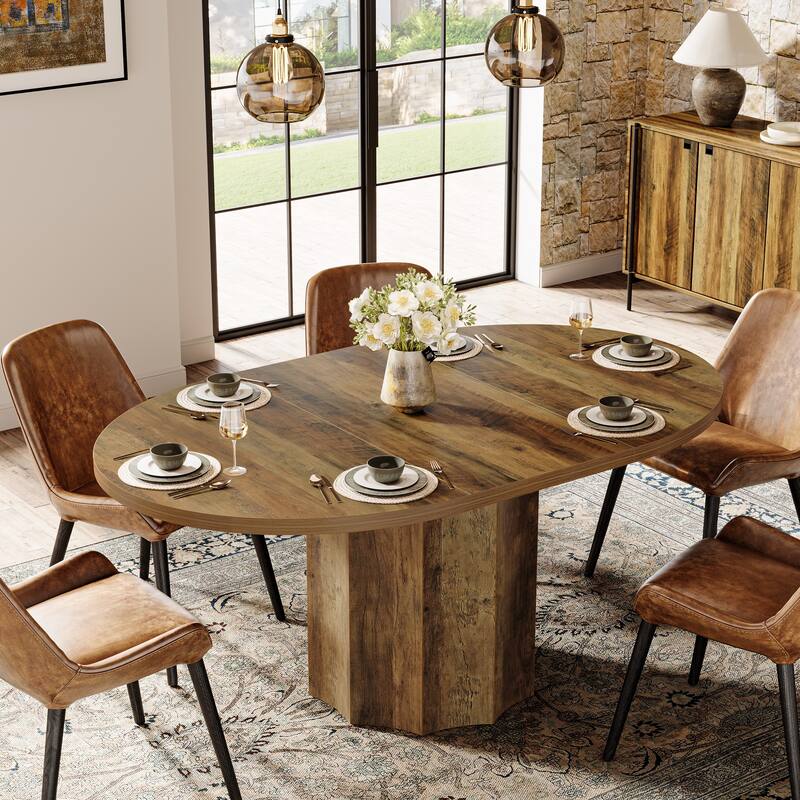 Farmhouse Dining Table, Oval Kitchen Table for Living/Dinner Room