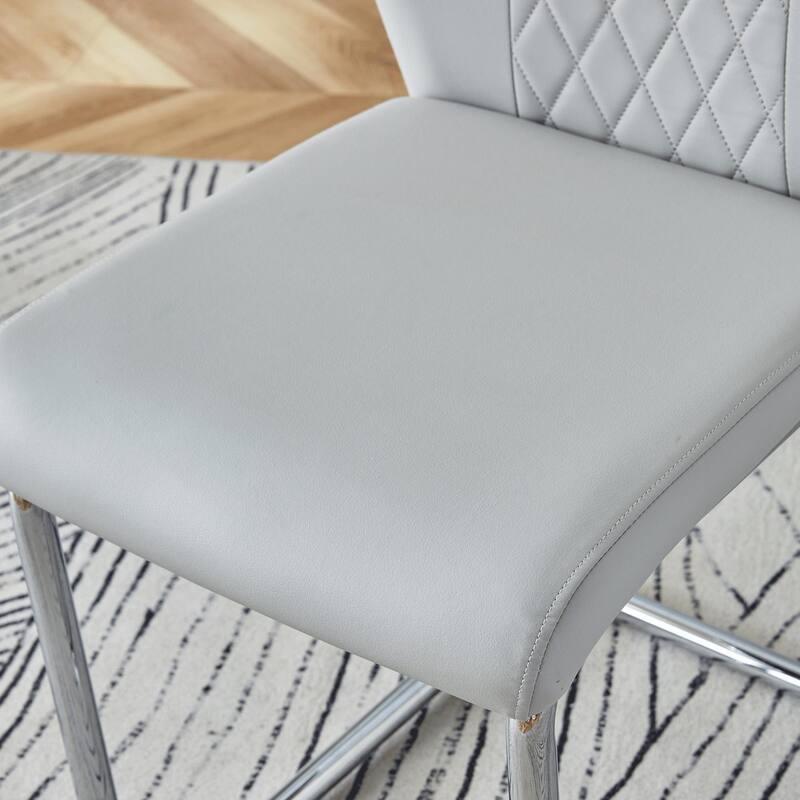5-Piece 36" Round Glass Dining Table Set, Tempered Glass Table with Metal Legs and 4 PU Leather Chairs for Kitchen, Dining Room