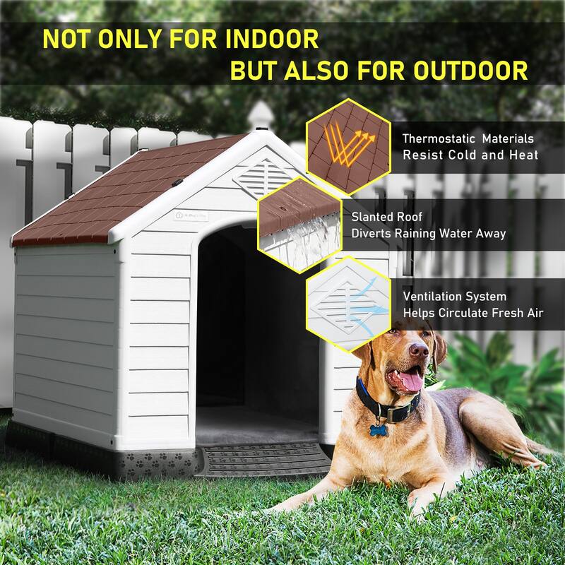BOSSIN Insulated & Waterproof Dog House, Indoor/Outdoor Puppy Shelter with Elevated Floor & Liner for All Size Dogs
