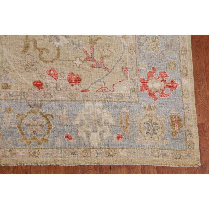 Hand Knotted Oriental 100% Wool Carpet Transitional All-Over Beige & Ivories Oushak Area Rug - 9' 10'' X 7' 9''