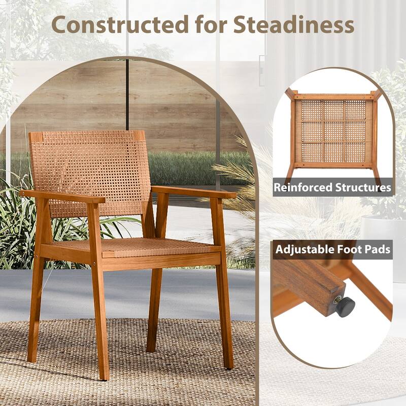 Gymax 5PCS Acacia Wood Dining Set Outdoor Table & Rattan Chairs for