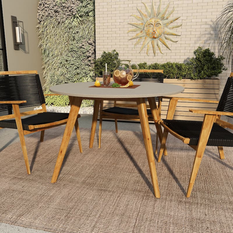 Gray Concrete Inspired Oval End Table Outdoor Accent Table with Brown Tapered Wood Legs