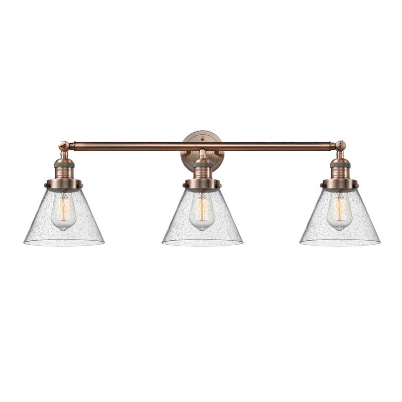 Innovations Lighting Large Cone 3 Light 32" Wide Bathroom Vanity Light - Antique Copper / Seedy
