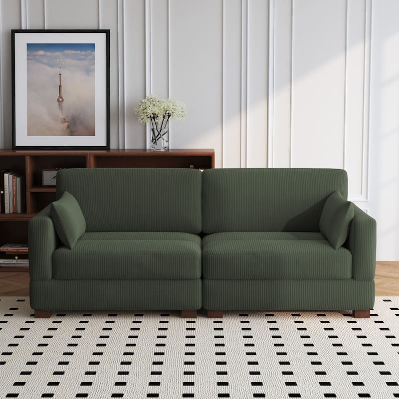 84.5″W Modern Corduroy Couch Modular Sofa - Single Sofa - Green