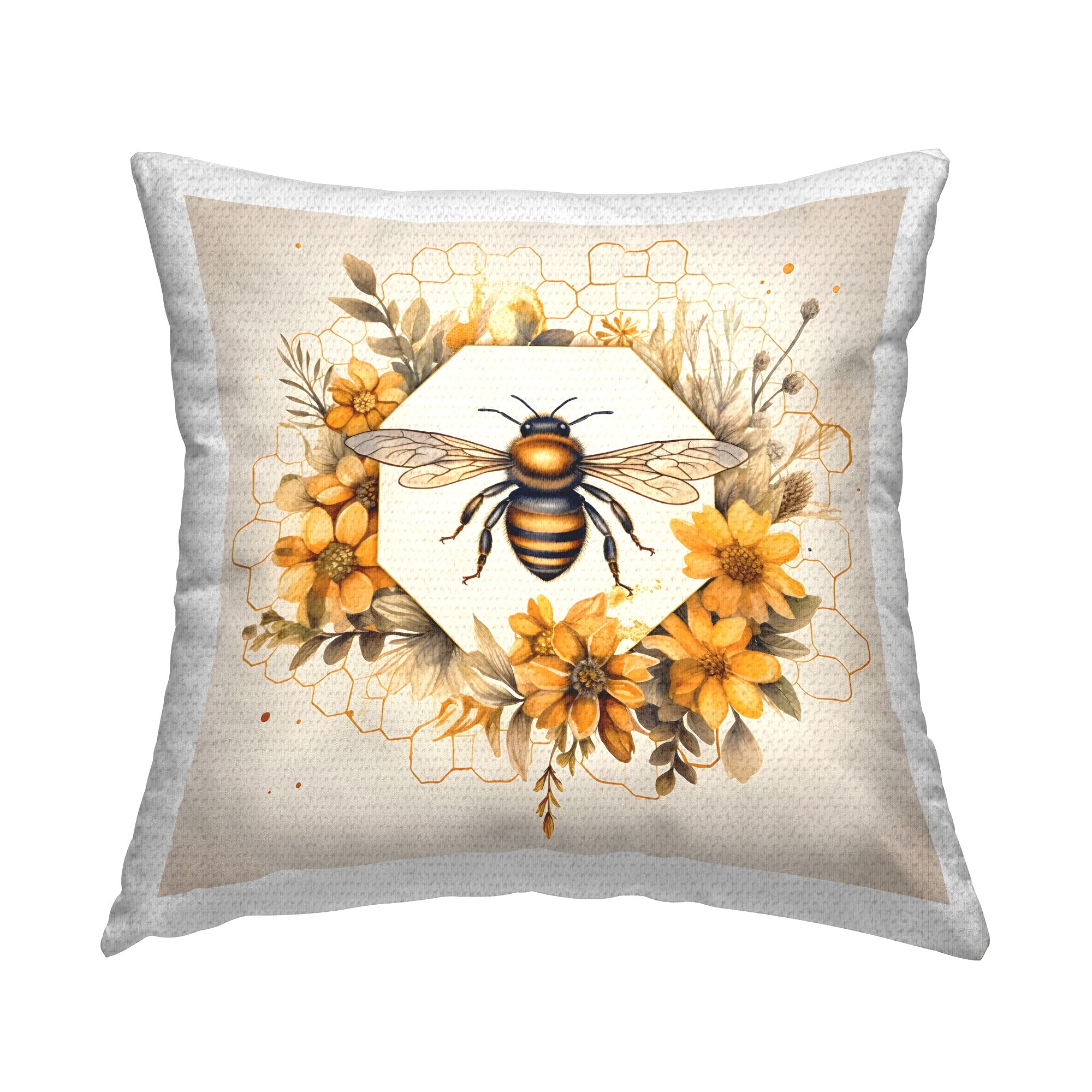 Stupell Hexagon Bee Wreath Printed Outdoor Throw Pillow Design by Petal Prints Design