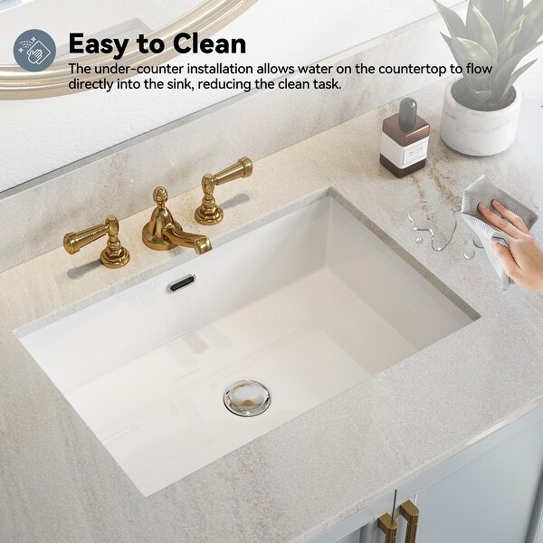 HOROW Rectangular Vitreous China Undermount Bathroom Sink