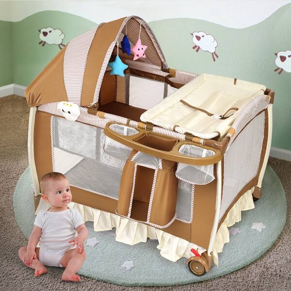 Shop Costway Foldable Baby Crib Playpen Infant Bassinet Bed