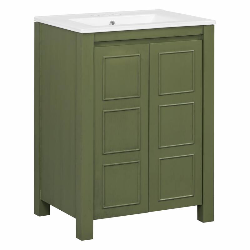 Vintage Style Bathroom Vanity Combo with Ceramic Sink and 2 Soft-close Doors