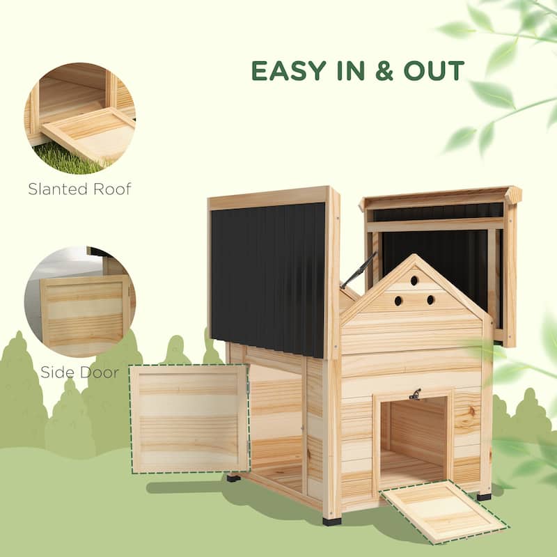 PawHut Duck Coop, Wooden Duck House, Outdoor Small Animal House with Openable Roof, Double Doors, Removable Base
