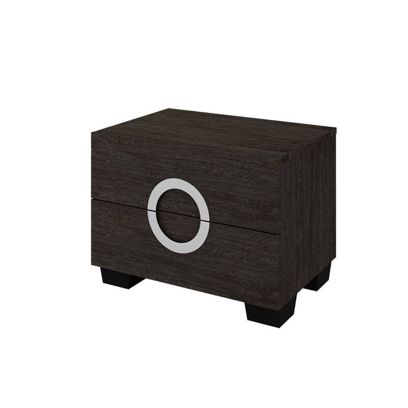 Wood Mirrored Nightstand with 2 Drawers and Black Legs