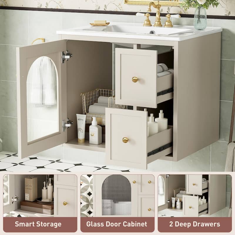24" Bathroom Vanity Set Wall Mounted for Small Space