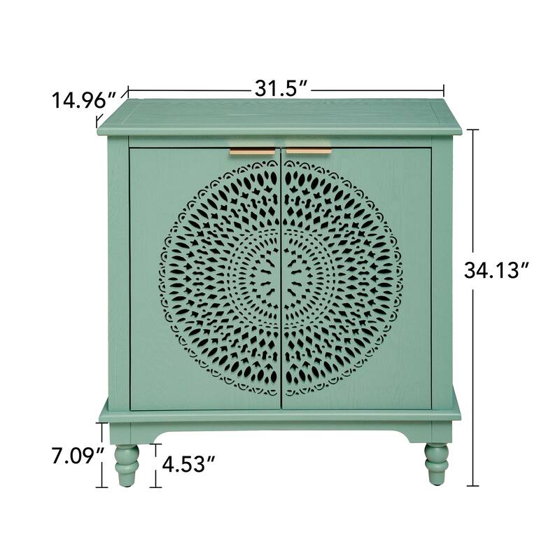 GDFStudio - Manchuria Crest American Style Hollow-Carved Storage Accent Cabinet with 2 Doors