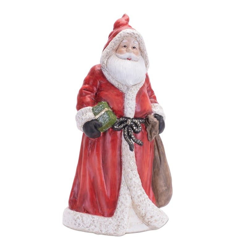 Santa Figurine Set of 2 Terra Cotta Holiday Decor 12.5 Inches - 6” x 5” x 12.5”