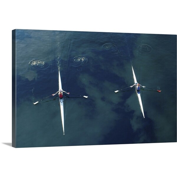 "People rowing sculling boats on river" Canvas Wall Art