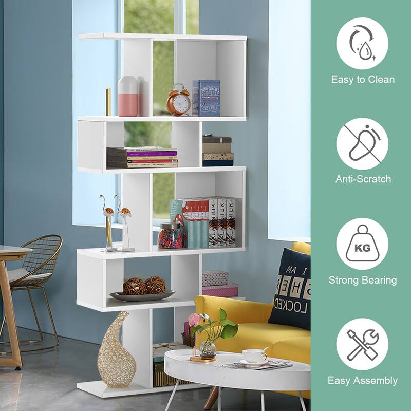 Gymax 2 PCS 5 Cubes Ladder Shelf Freestanding Bookshelf Display Rack