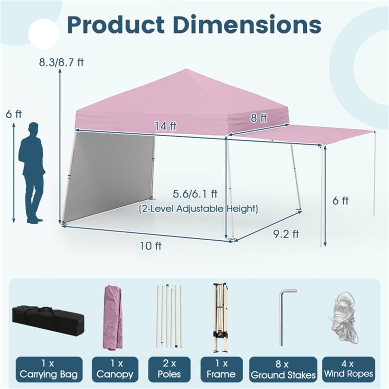 10x9.2 ft Pop-Up Canopy Tent with Awning and Sidewalls Stable Metal Frame for Outdoor Use - 14 x 9.2 x 8.3/8.7 ft (L x W x H)