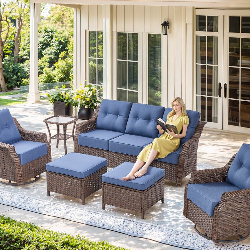 5-Piece Sofa Swivel Chairs with 43" Firepit Table