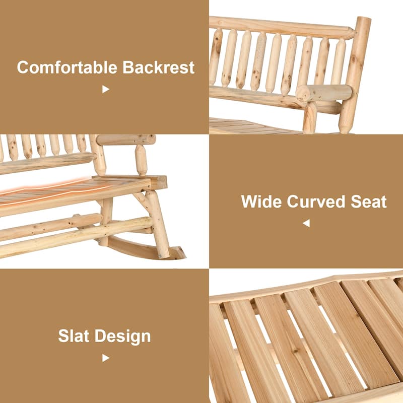 Outsunny 2-Person Wooden Rocking Chair Rocker Bench with Relaxing Swinging Motion