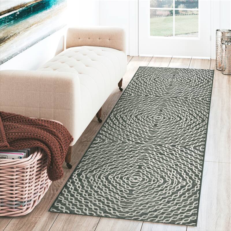 Indoor/ Outdoor Addison Bravado Link Washable Area Rug - 2' x 7'6" - Shadow
