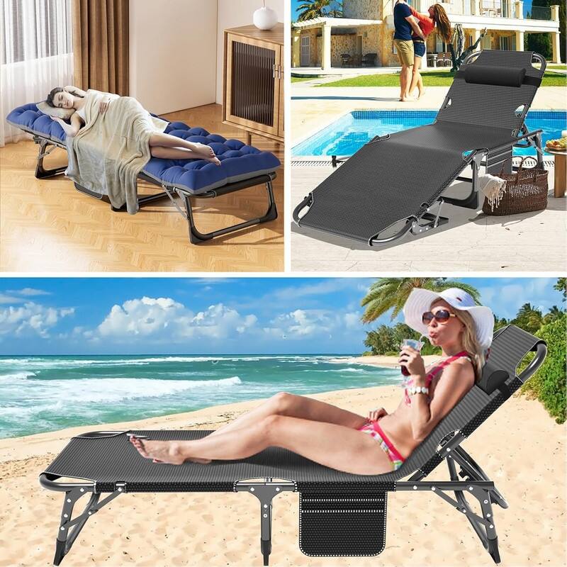 3-in-1 Patio Lounge Chair, Folding Heavy Duty Chaise