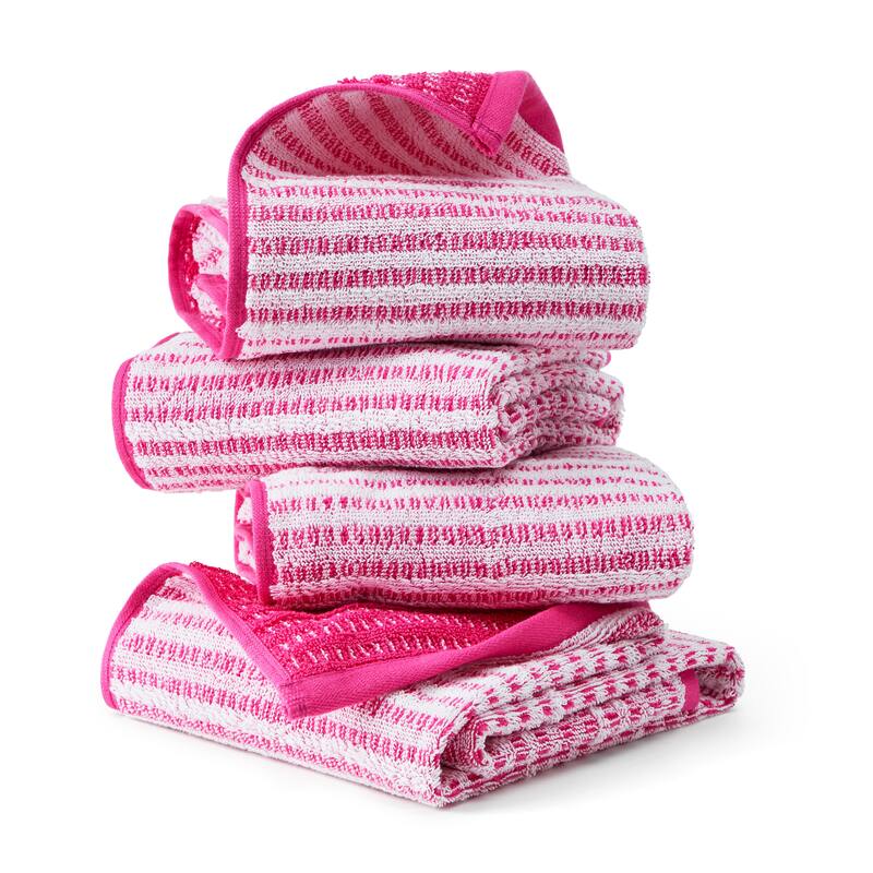 TOWN & COUNTRY PLAY 4-Piece Striped Reversible Terry Brights Hand Towel Set - 20"x30"