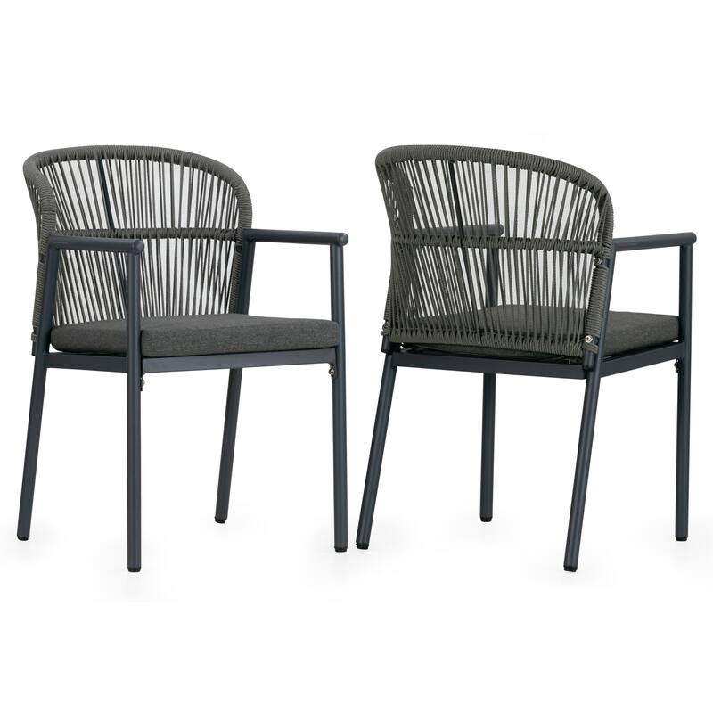 Set of 2 Bina Grey Outdoor Dining Chair with Hand-Woven Synthetic Rattan Back
