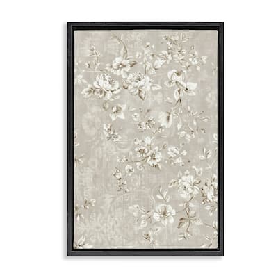 Stupell White Flowers over Damask Framed Floater Canvas Wall Art Design By LSR Creative Studio
