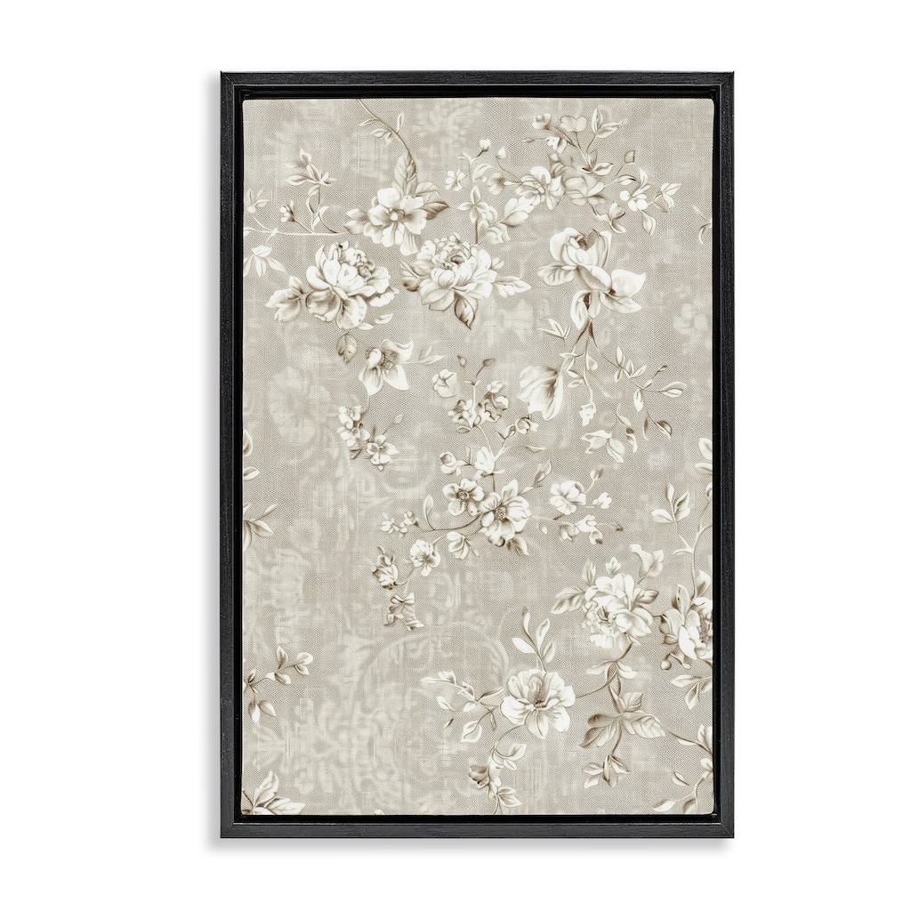 Stupell White Flowers over Damask Framed Floater Canvas Wall Art Design By LSR Creative Studio