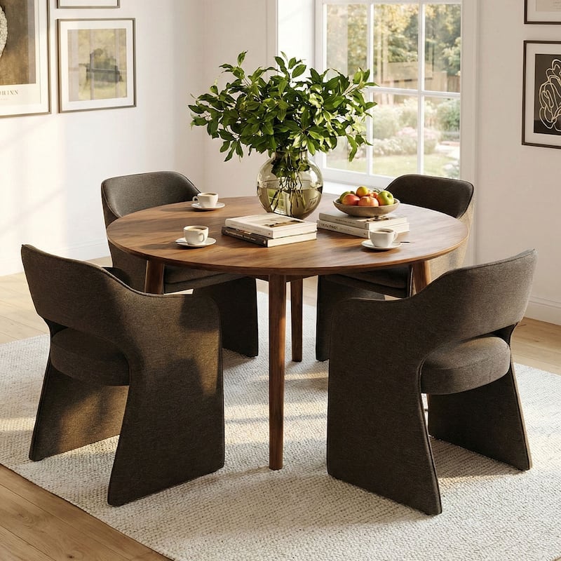 Upholstered Dining Chairs Set of 4 with Open-Back Design and Performance Fabric - Chocolate brown