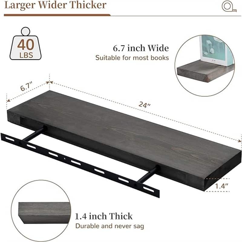 Wood Floating Shelves for Wall - 6.7"D x 24"W x 1.4"H