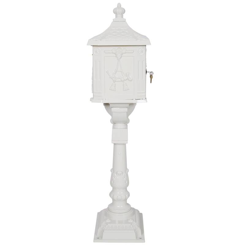 Retro Mid-century Aluminum Cast Mailbox with Post and Keys, Locking Residential Rust-Proof Security Postal Mailboxes