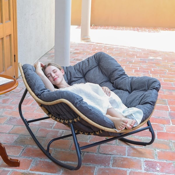 Outdoor Rocking Chair, Patio Egg Rocking Chair, Indoor Papasan Chair, Rattan Wicker Lounge Chair, Comfy Modern Royal Chair - Bed Bath & Beyond