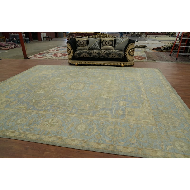 Vegetable Dye Wool Oushak Turkish Large Rug, Medallion Geometric Carpet - 14' 8'' X 12' 2''
