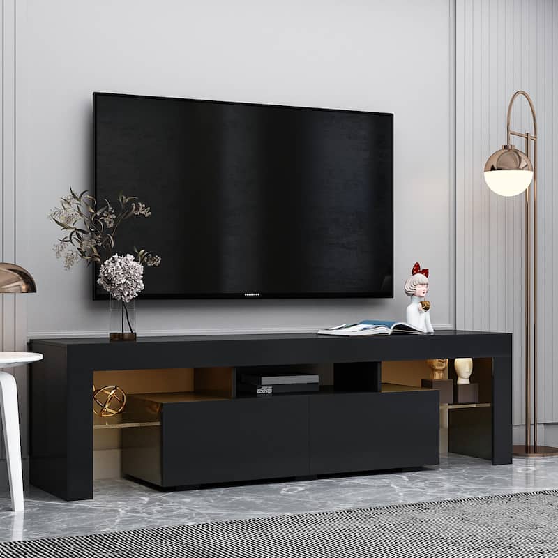 Modern TV Stand, 20 Colors LED TV Stand w/Remote Control Lights