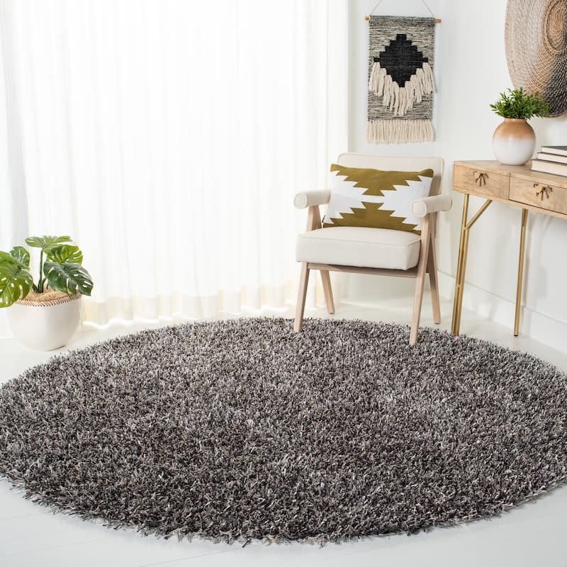 SAFAVIEH Handmade New Orleans Shag Area Rug - 7' x 7' Round - Platinum/Ivory