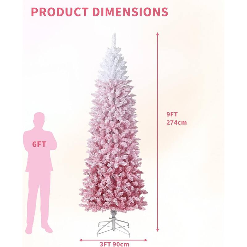 6FT Purple Gradient Pencil Christmas Tree – Prelit with 100 Dual Color LEDs, Snow Flocked, 320 Branch Tips,Metal Stand