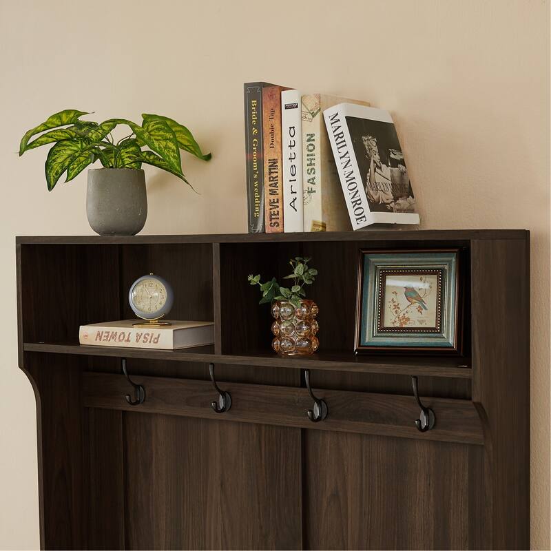 Hall Tree with Bench and Shoe Storage, Entryway Coat Rack