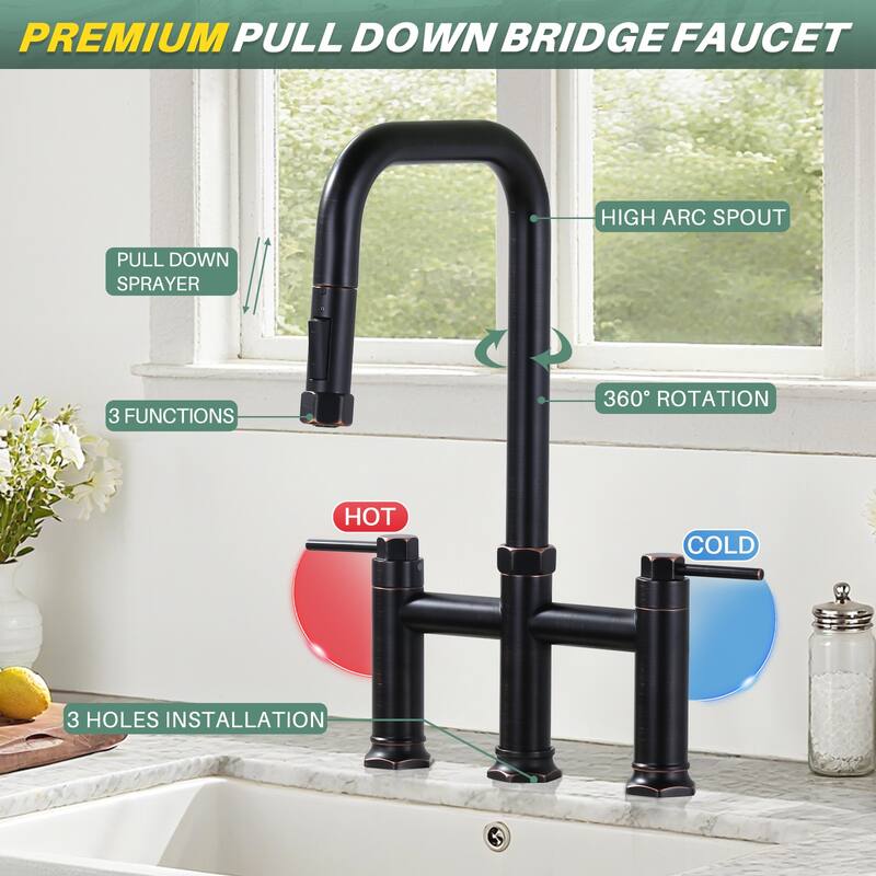 WOWOW Double Handle Pull Down Kitchen Faucet