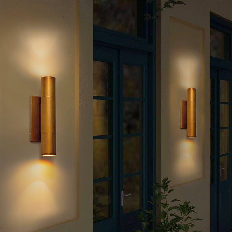 4.5" Modern Black/Gold Cylinder Integrated LED 3000K Up and Down Waterproof Outdoor Wall Armed Sconce
