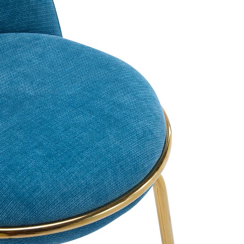 Rio Claro Indoor Metal Upholstered Barstool, Gold Finished Frame and Blue Upholstery, Set of 2