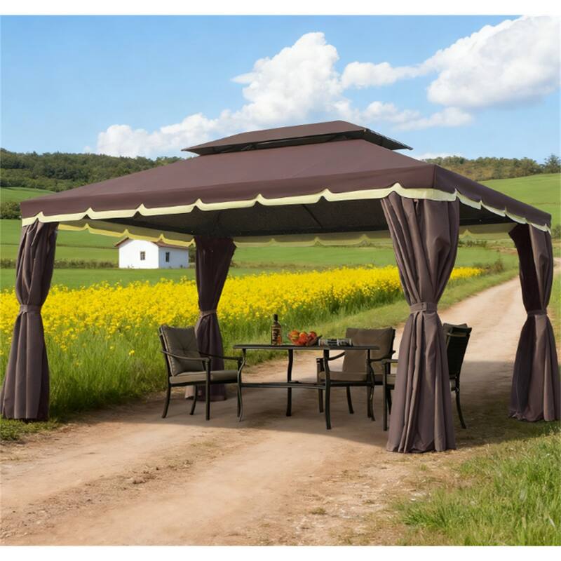 Patio Aluminum Frame Double Roof Outdoor Gazebo Canopy Shelter