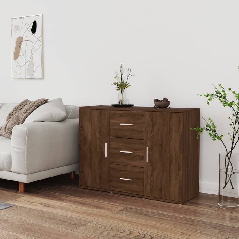 vidaXL Sideboard Brown Oak Engineered Wood Medium Sideboard - 11.6 x 35.8 x 25.6 in