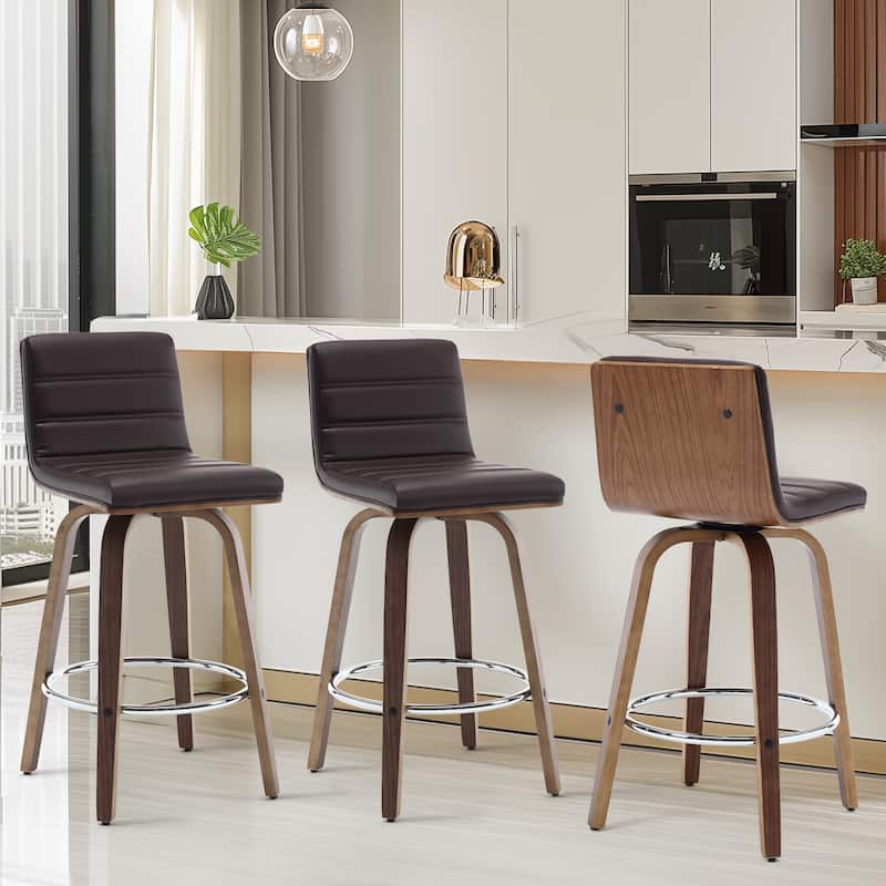 26"/29" Faux Leather Swivel Bar/Counter Stools, Set of 2/3 - Set of 3 - Brown - Counter Height