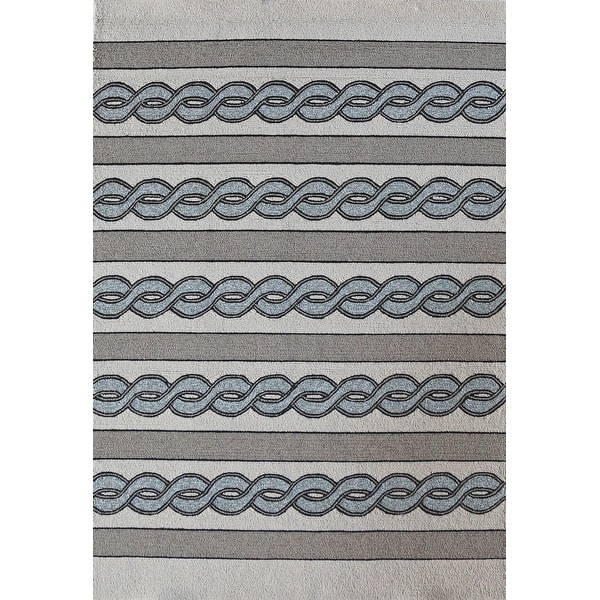 7' Ivory Spa Hand Hooked Uv Treated Cable Stitch Round Indoor Outdoor Area Rug