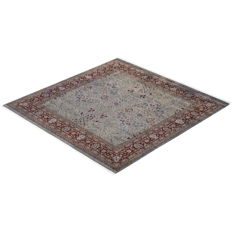 Overton Hand Knotted Wool Vintage Inspired Modern Contemporary Overdyed Gray Square Area Rug - 6' 2" x 6' 5"