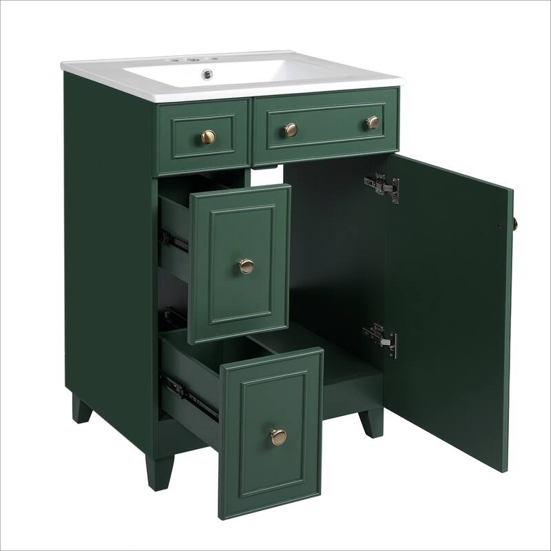 24" Single Sink Bathroom Vanity Cabinet with Ceramic Top