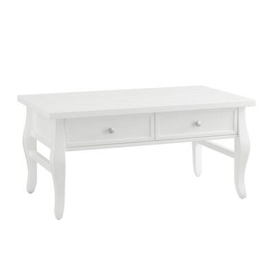 2 Drawer Wooden Coffee Table with Curved Legs, White