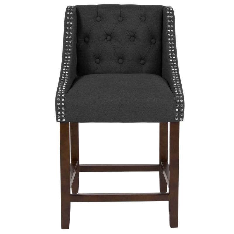 Transitional Tufted Upholstered/Walnut Finish Counter Stool (Set of 2)